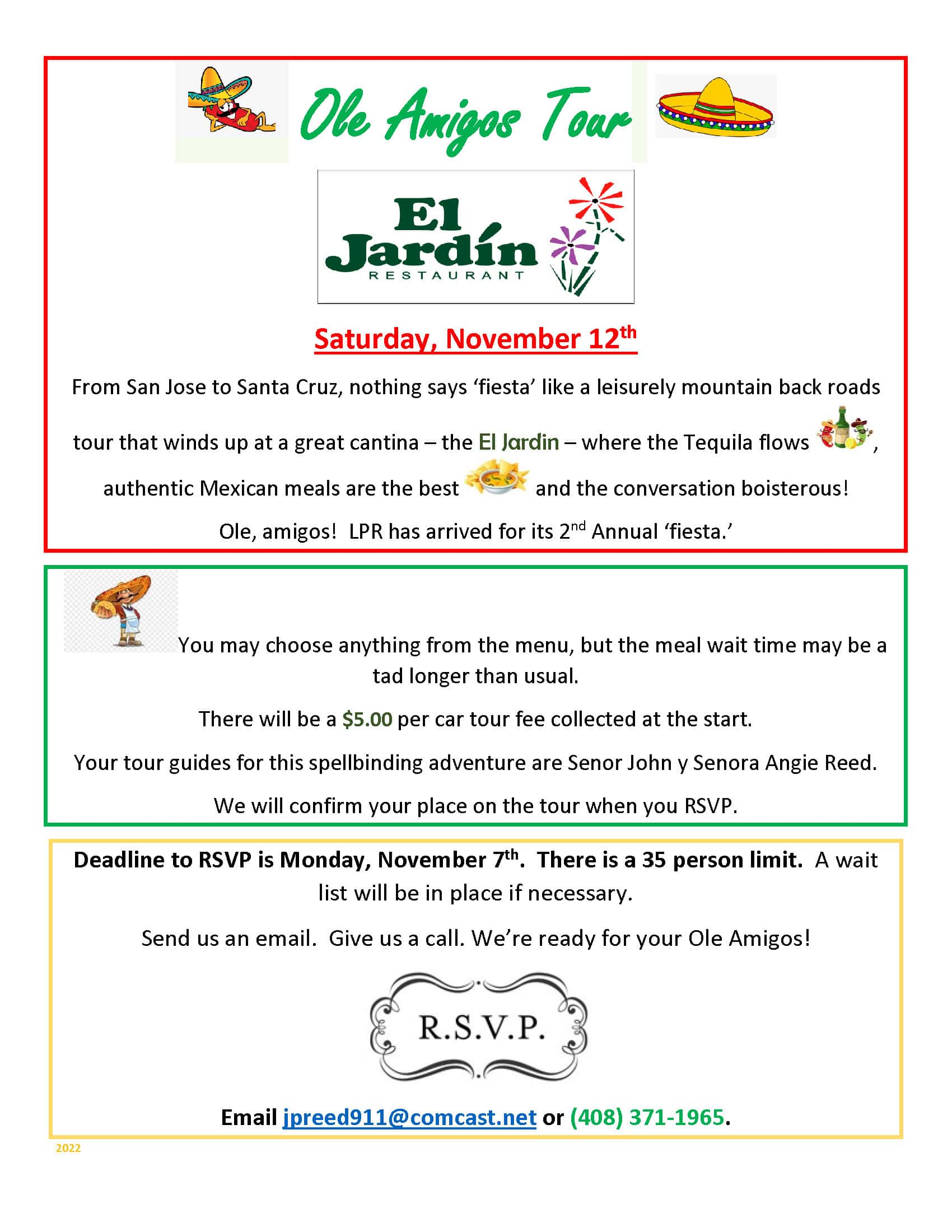 Ole Amigos Tour 2022 with El Jardin Logo